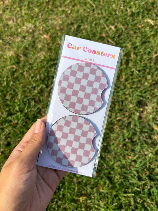 Pink Checkerboard Car Coaster