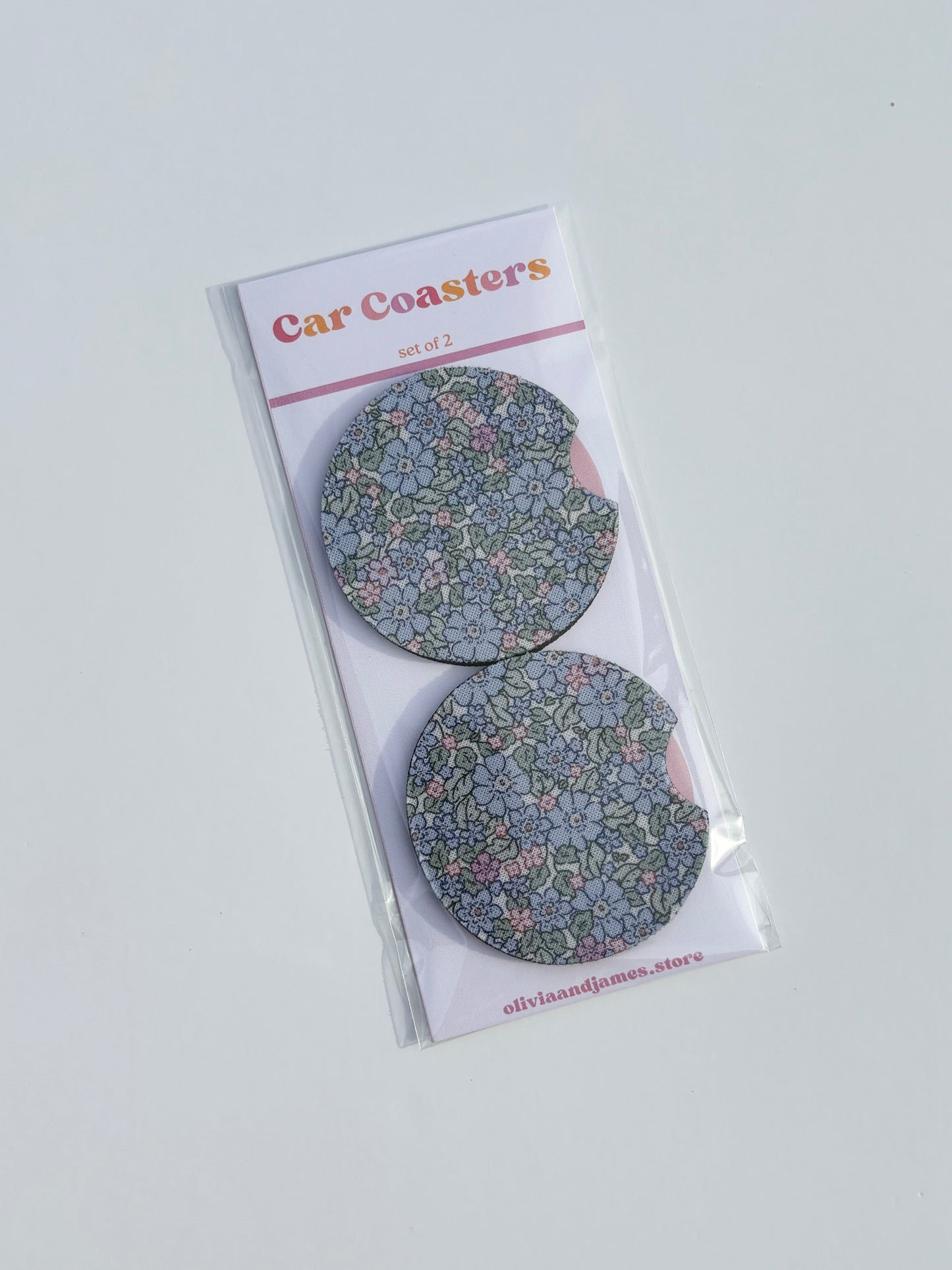 Dainty Blue Floral Car Coaster